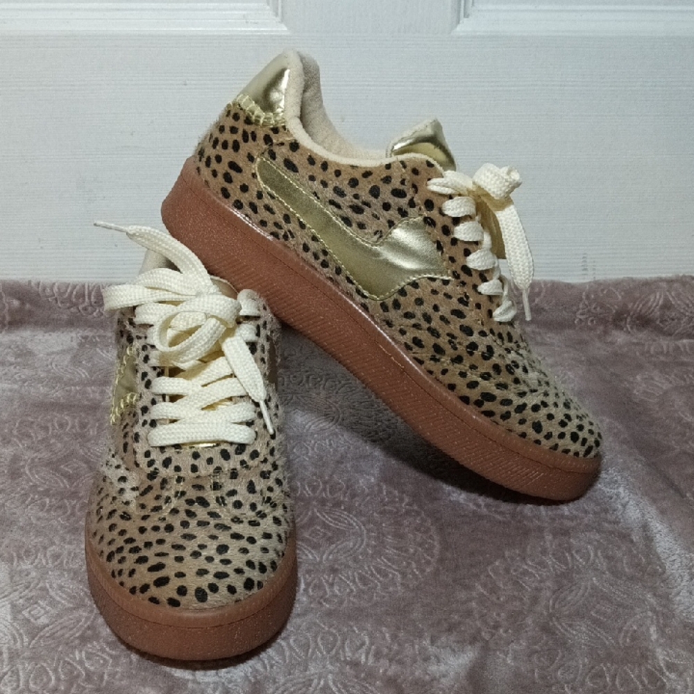 Leopard Cheetah Print Gold Women's Sneakers